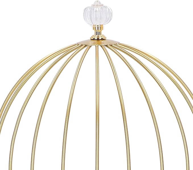 Double Layer Storage Shelf Bird Cage Organizer Display Rack for Bathroom Countertop Dressing Table Gold Frame (White Base Gold Pattern)