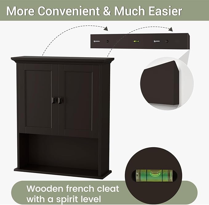 Bathroom Wall Cabinet, Wooden Medicine Cabinet Over Toilet Storage Cabinet with Doors and Adjustable Shelf Wall Mounted Storage Organizer Cabinet Above Toilet (Espresso)