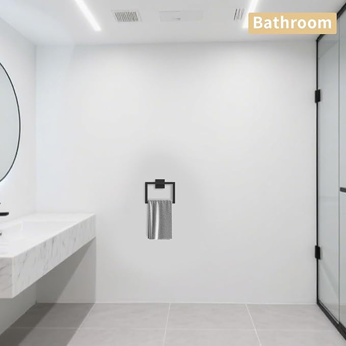Towel Ring, SUS 304 Stainless Steel Towel Holder, Rectangular Modern Design Hand Towel Holder, Towel Racks for Bathroom, Modern Hand Towel Bar for All Styles Bathrooms (Matte Black)