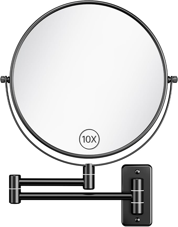 Benbilry 9" Large Size Wall Mounted Makeup Vanity Mirror, 1X/10X Magnifying Double Sided Shaving Mirror for Bathroom, 360° Swivel Extendable Arm, Black
