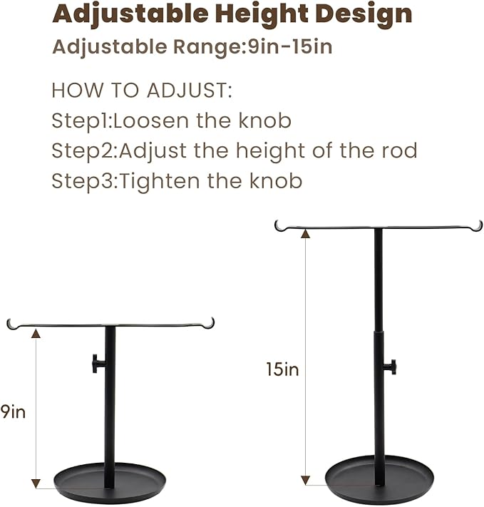 Hand Towel Holder Height Adjustable Stand, Stainless Steel Towel Rack for Bathroom, Holder for Bathroom Kitchen Bedroom Entryway, Black