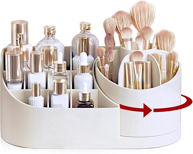 Makeup Organizer Countertop with Rotating Brush Holder for Vanity, Bathroom, Dresser Cosmetic Makeup Storage Organizer Multifunctional?€?