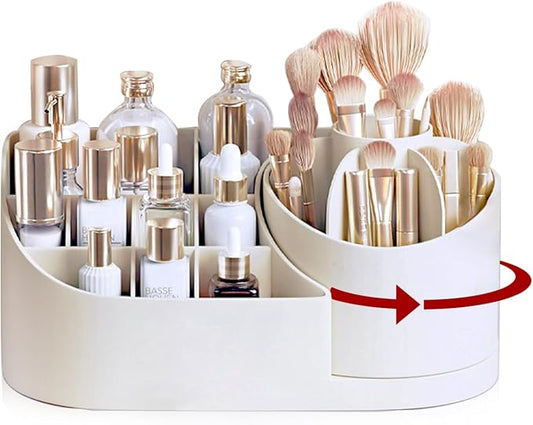 Makeup Organizer Countertop with Rotating Brush Holder for Vanity, Bathroom, Dresser Cosmetic Makeup Storage Organizer Multifunctional?€?