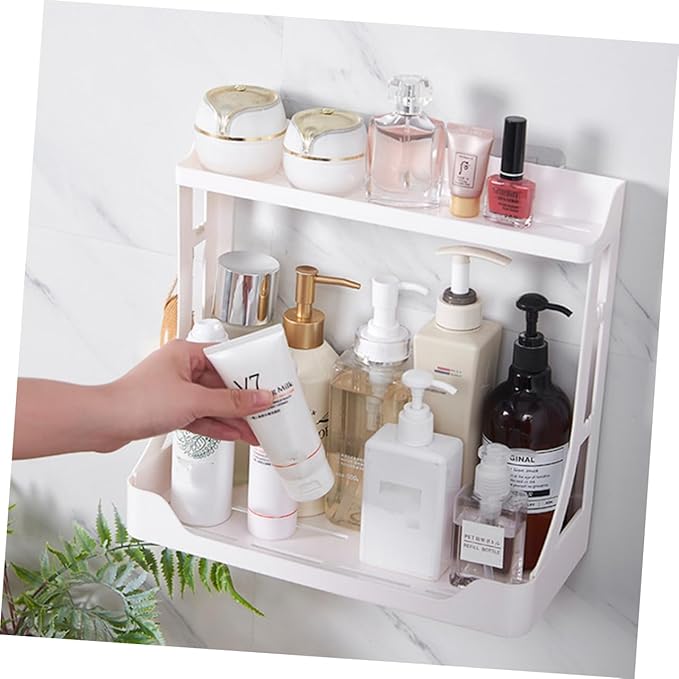 PRETYZOOM Space-saving Double Layer Bathroom Shelves Wall Mounted Storage Rack Punch for Bathroom Kitchen Living Room