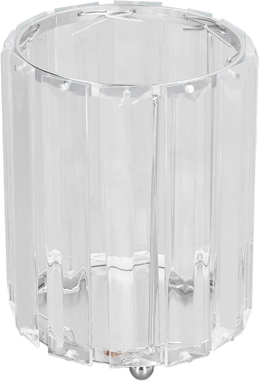 CDQL Cosmetic Brush Holder, Transparent Glass, Round Decorative Box, Pen Storage Organizer, Desktop Makeup Brush Container for Vanity (Silver)