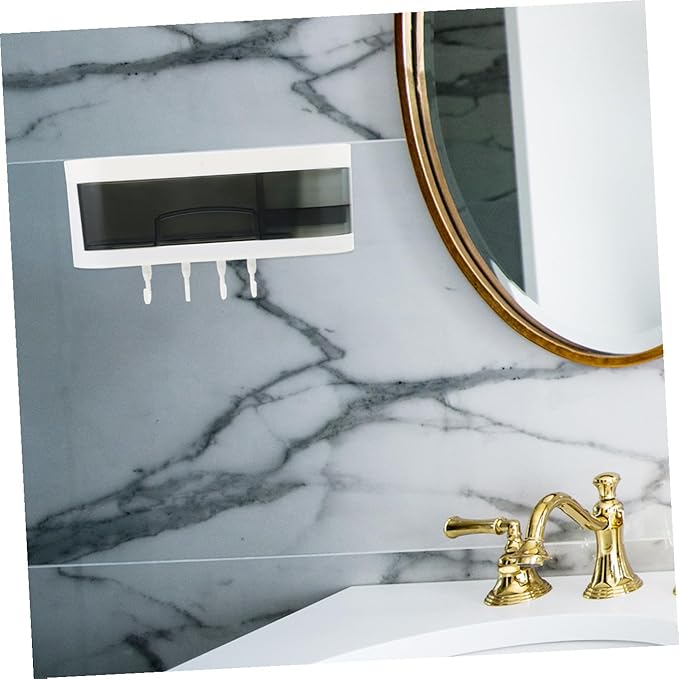 Holibanna Wall-Mounted Plastic Storage Rack Bathroom Shelf with Hooks No Drilling Adhesive Wall Shelves Multifunctional Organizer for Kitchen and Bathroom Random Color