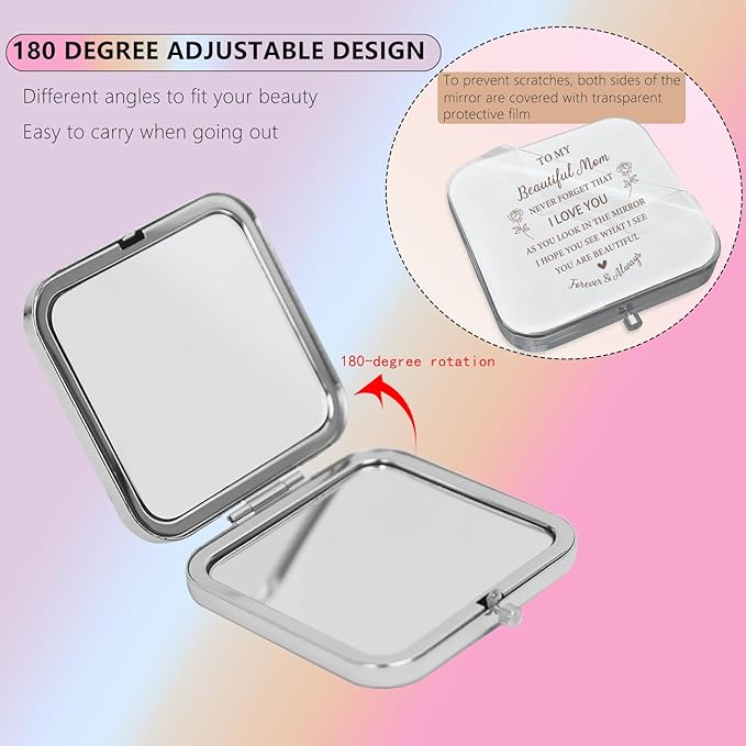 Mom Gifts from Daughter Son, Sentimental Mothers Day Birthday Gifts for Mom, Personalized Compact Mirrors, Custom Engraved Gift for Mother Silver