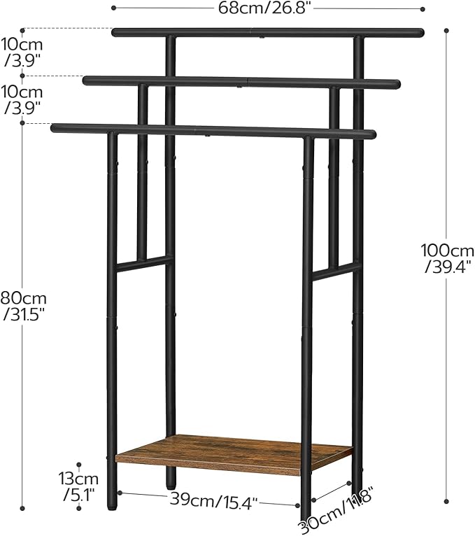 HOOBRO 39.4" Tall Freestanding Towel Rack for Bathroom, 3 Tier Stepped Blanket Rack with Shelf, Oversized Bath Towels Drying and Display Rack, Black and Rustic Brown BF50LB01