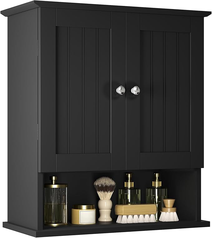 ChooChoo Kitchen Cabinet Wall Mounted, Laundry Room Cabinet with Door Shelves, Bathroom Wall Cabinet with Adjustable Shelf, Medicine Cabinet for Bathroom, Kitchen, Laundry Room, Black