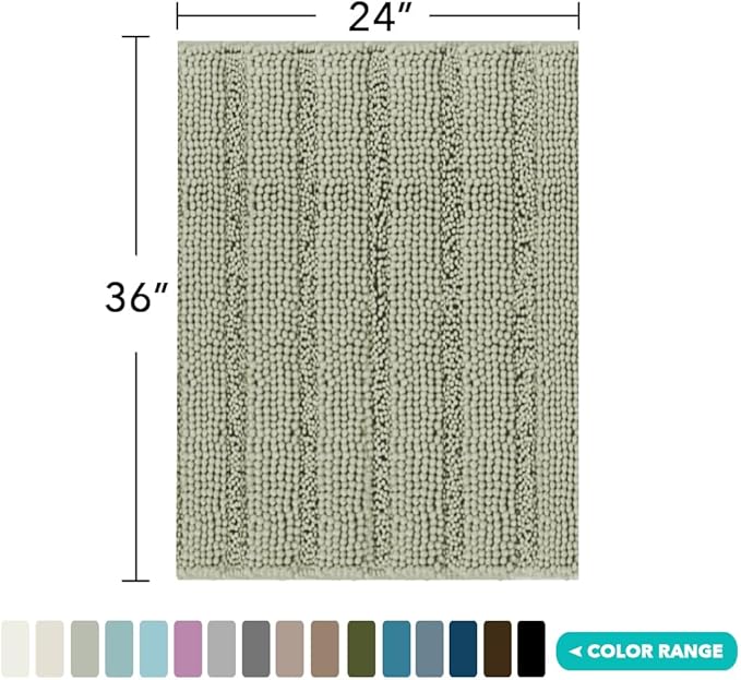 Turquoize Chenille Bath Rugs Shaggy Bathroom Rugs Non Slip Bath Mat for Bathroom 24 x 36 Eucalyptus Rug for Extra Soft and Absorbent Area Rug, 24"x 36", Eucalyptus