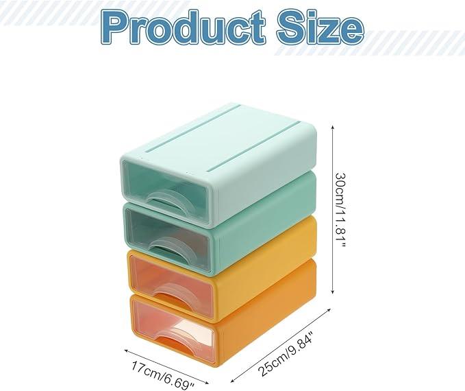 PATIKIL Small Stackable Storage Drawers, Stacking Drawers Mini Desk Bathroom Storage Organizer Cute Drawer Organizer Plastic for Desktop Office Pens Makeup, 4Pcs, Orange/Yellow/Green/Blue