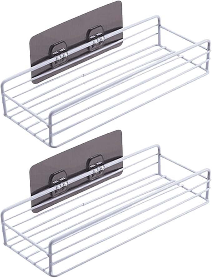 Rust-Proof Bathroom Storage Boxes Flexible Rack with Removable Shelf 2pcs Wall Mounted Floating Shelves for Bedroom Kitchen Easy to Clean Black Metal White