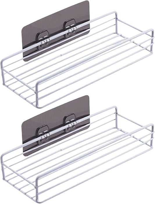 Rust-Proof Bathroom Storage Boxes Flexible Rack with Removable Shelf 2pcs Wall Mounted Floating Shelves for Bedroom Kitchen Easy to Clean Black Metal White