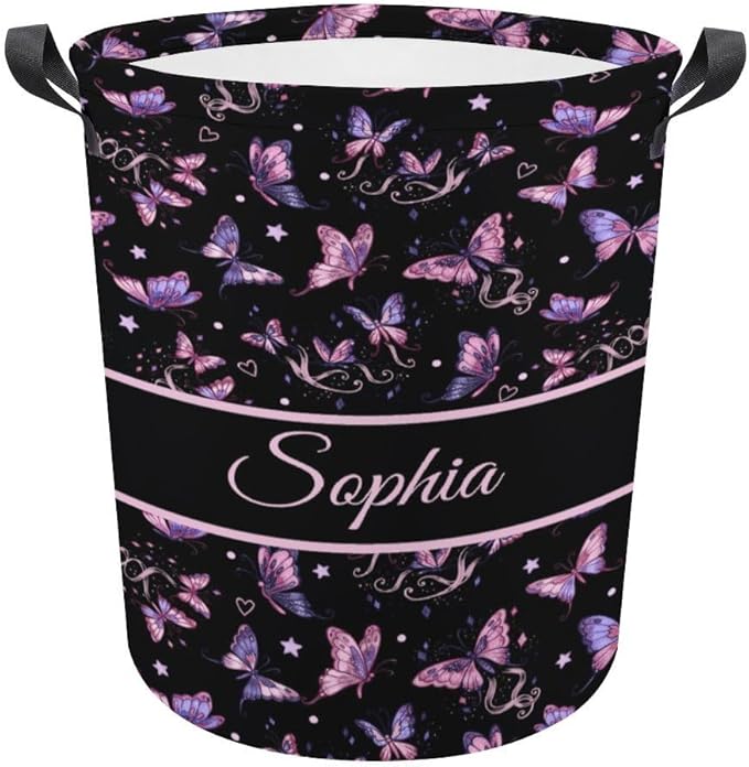 ZOE DAVISON Custom Butterfly Laundry Baskets,Personalized Butterfly Gifts for Kids,Girls,Cute Laundry Hamper for Kids Baby Adults,Collapsible Clothes Storage Organizer,One Size
