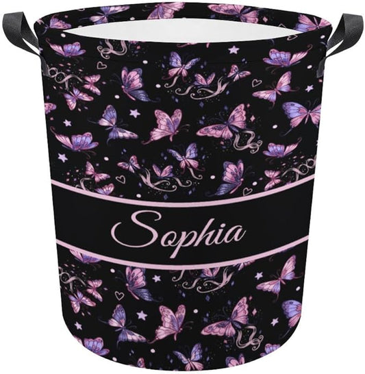 ZOE DAVISON Custom Butterfly Laundry Baskets,Personalized Butterfly Gifts for Kids,Girls,Cute Laundry Hamper for Kids Baby Adults,Collapsible Clothes Storage Organizer,One Size