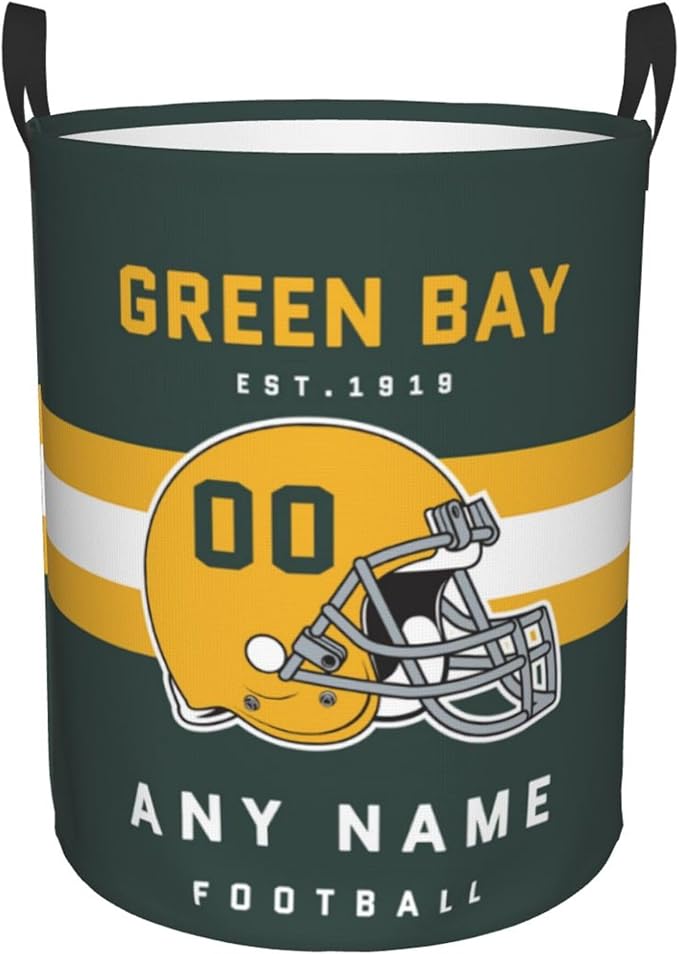 Custom Green Bay Laundry Hamper - Personalized Football Style Laundry Basket - Customized Name And Number - Dirty Clothes Hamper Waterproof Large Capacity Hamper for Bedroom Bathroom Living Room