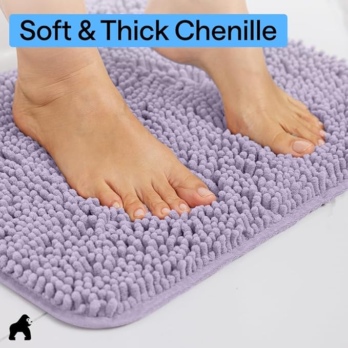 GORILLA GRIP Bath Rug Mat 60x24 Thick Soft Absorbent Chenille, Quick Dry Microfiber Mats, Rubber Backing Washable Shower Floor Rugs, Bathmat Runner Bathroom Home Decor Accessories Light Purple
