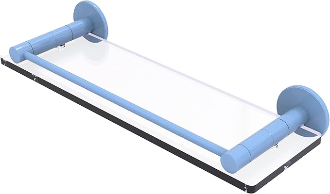 Allied Brass FR-1/16G-FTB Fresno Collection 16 Inch Glass Shelf with Vanity Rail, Flat Troll Blue