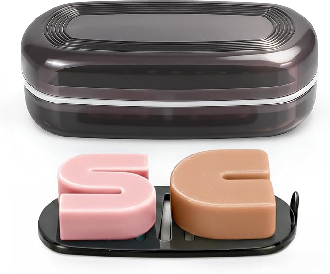OZNER Travel Soap Case for Two Bars, Leak Proof Shampoo Bar Holder Compatible with Kitsch Bars, Soap Container with Drainage Layer for Bathroom, Camping, and Gym, Easy to Clean (Black)