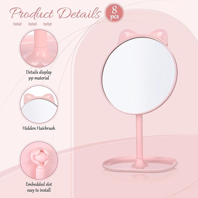 CroBlissful 8 Pcs Spa Party Supplies Mirror Pink for Sleepover Favors Makeup Mirror for Spa Sleepover Slumber Birthday Party