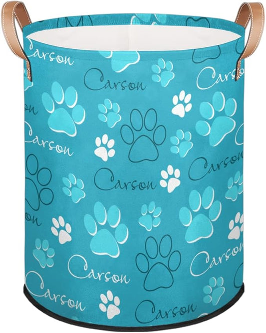 Custom Dog Paw Laundry Hamper, Personalized Laundry Baskets with Handles Dirty Clothes Hamper Storage Basket
