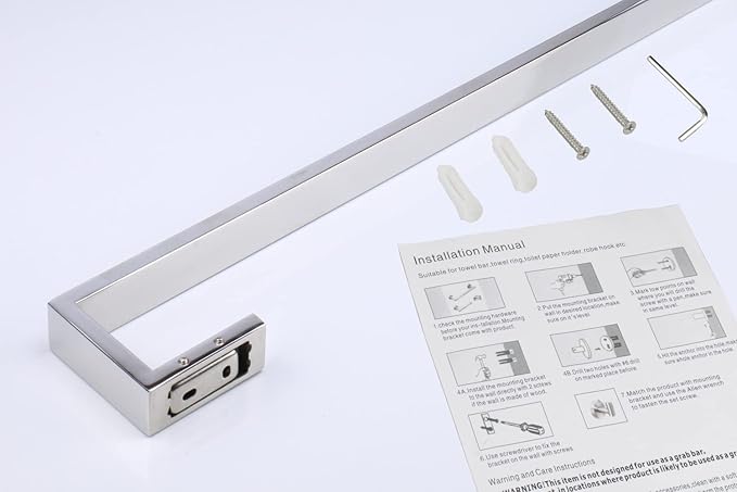 TocTen Bath Towel Rack - Square Base Thicken SUS304 Stainless Steel Towel Bar for Bathroom, Bathroom Bar Accessories Towel Rod Heavy Duty Wall Mounted Towel Holder (Polish Chrome, 16 Inch)