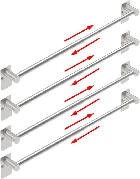 Towel Bar, 14inch to 25inch Adjustable Towel Holder Rod, Self Adhesive Wall Mounted Hand or Body Towel Rack for Bathroom Kitchen, Stainless Steel Organizer Single Bar (Brushed Nickel, 4 Pack)