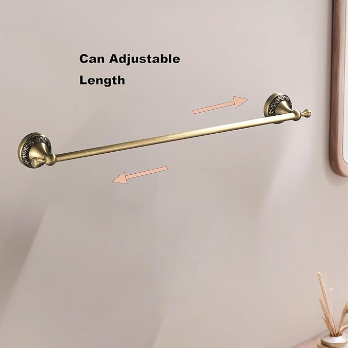 Brass Towel Bar,Adjustable Towel Holder Rod Antique Brass,Antique Towel Bar Rail Bathroom Accessories Wall Mount Expandable 15.2 to 27.8 Inch