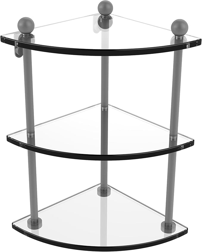Allied Brass PR-6-GYM Three Tier Corner Glass Shelf, Matte Gray