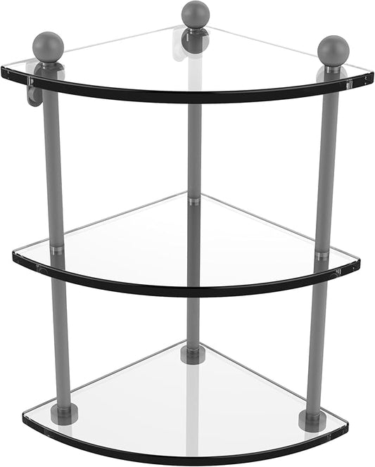 Allied Brass PR-6-GYM Three Tier Corner Glass Shelf, Matte Gray