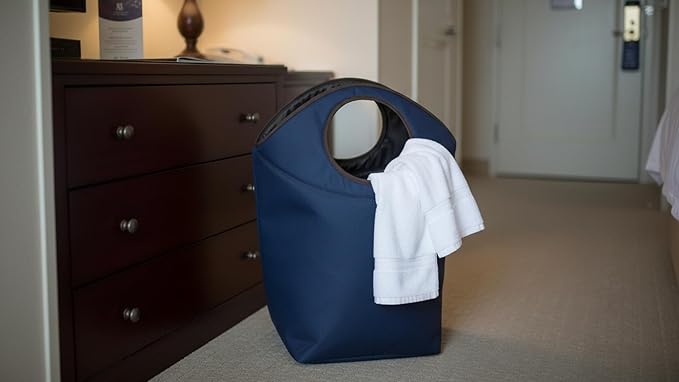 Foldable Storage Hamper Bag with Soft Padded Handle, 18x17x9.5inch Multi-Purpose Oxford Fabric Laundry Basket, Collapsible Storage Bag for Home, Bedroom, Dormitory, Travel & Outdoor