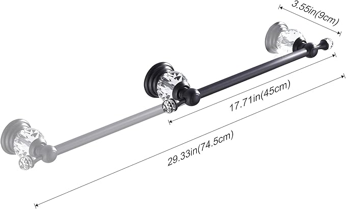 Crystal Black Towel Bar, Adjustable Bathroom Towel Holder Bar, Matte Black Single Towel Rack Hanger Home Towel Holder Rod for Bathroom Wall Mounted Bathroom Accessory
