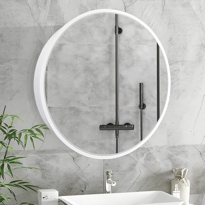 Round Medicine Cabinet,Medicine Cabinet with Mirror,Aluminum Framed,Soft Close Hinge,24inch,White