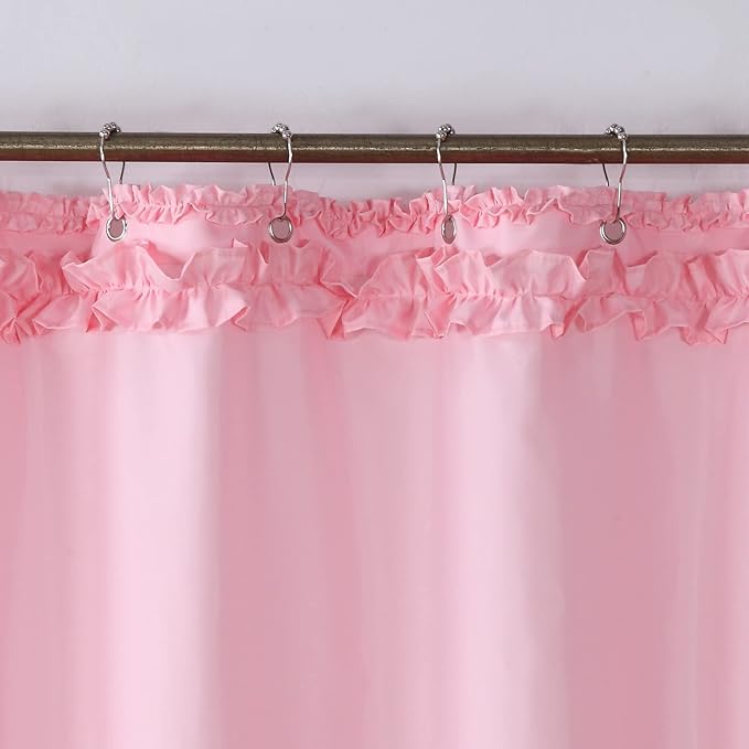 Ruffled Pink Modern Polyester Fabric Shower Curtain,Solid Waterproof Decoratived Farmhouse Shower Curtains for Bathroom,72" W x Extra High 78" L