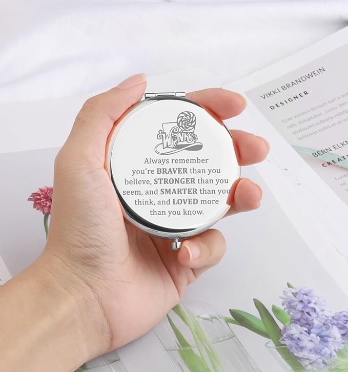 WSNANG Willy Musical Inspired Gift Chocolate Makeup Mirror for Fans and Musical Lover Chocolate Lover Gift (WW Mirror-Steel)