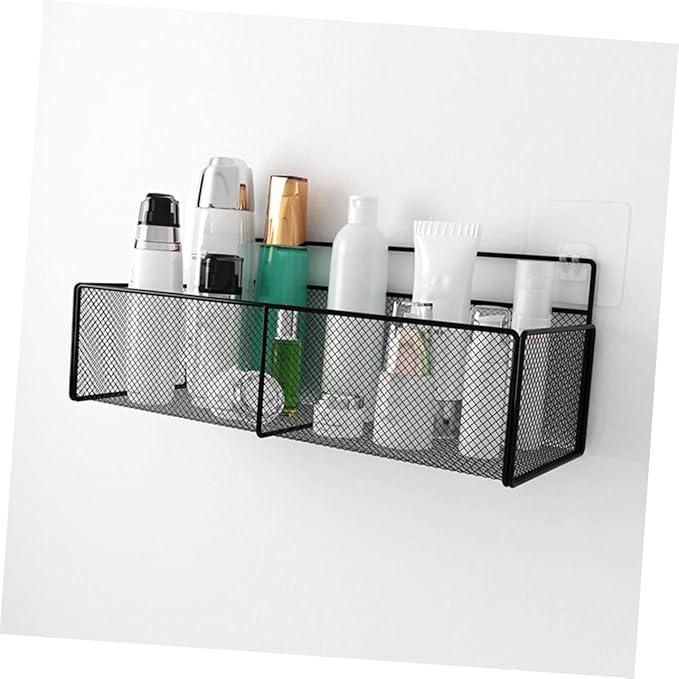 Luxshiny Large Black Wall-Mounted Storage Rack for Home 38CM Iron Cosmetic Organizer No Drill Hanging Shelf for Bathroom and Kitchen Supplies