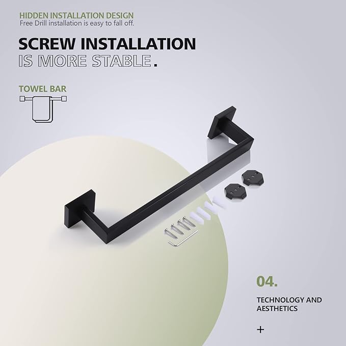 KOKOSIRI 16-Inch Single Towel Bar, Bathroom Kitchen Towel Holder, Wall Mounted SUS304 Stainless Steel Towel Rack, Matte Black, B4003BK-L16
