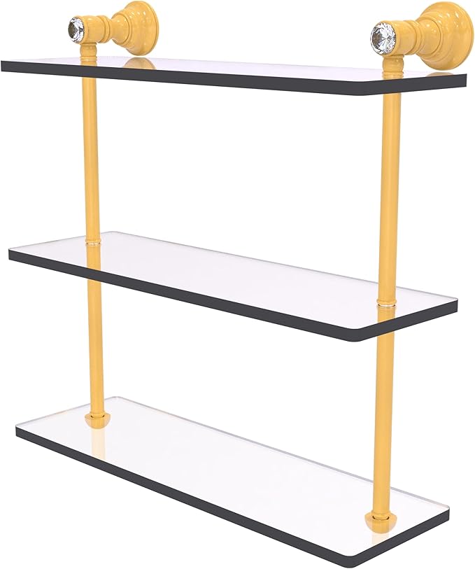 Allied Brass CC-5-16-SGL Carolina Crystal Collection 16 Inch Triple Glass Shelf, Spanish Gold