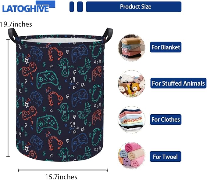 Baby Laundry Hamper kids laundry Basket Waterproof Storage Bin for Bedroom Toy Clothes Organizer Basket Woodland Animals Room D??cor(Blue Game)