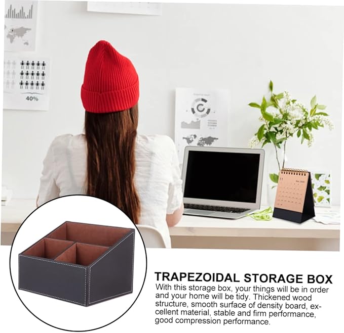 Uonlytech Trapezoidal Storage Sundries Case Creative Desktop Organizer Home Storage Box Filing Boxes Lids Leather Flannelette Lining