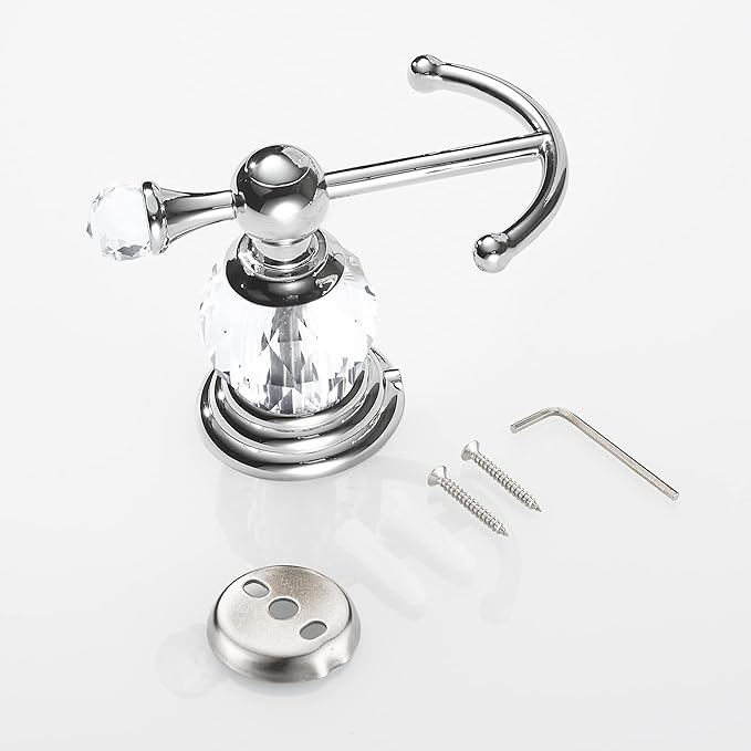 WINCASE Crystal Towel Hook Chrome, Bath Robe Hook, Silver Bathroom Wall Hooks Double for Coats Wall Mounted Modern Style