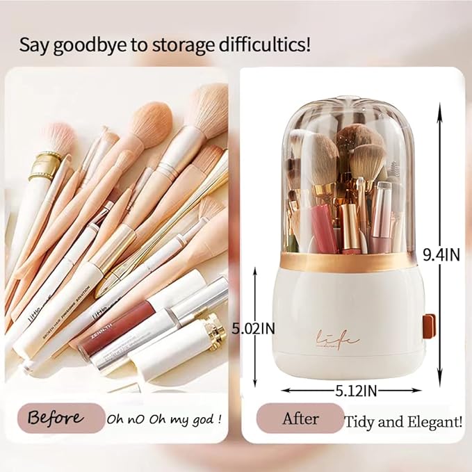 Pink Makeup Brush Holder Organizer with Lid 360 Rotating [2023 New] Clear Cosmetic Brush Organizer for Vanity Desktop Bathroom Countertop (Pink)