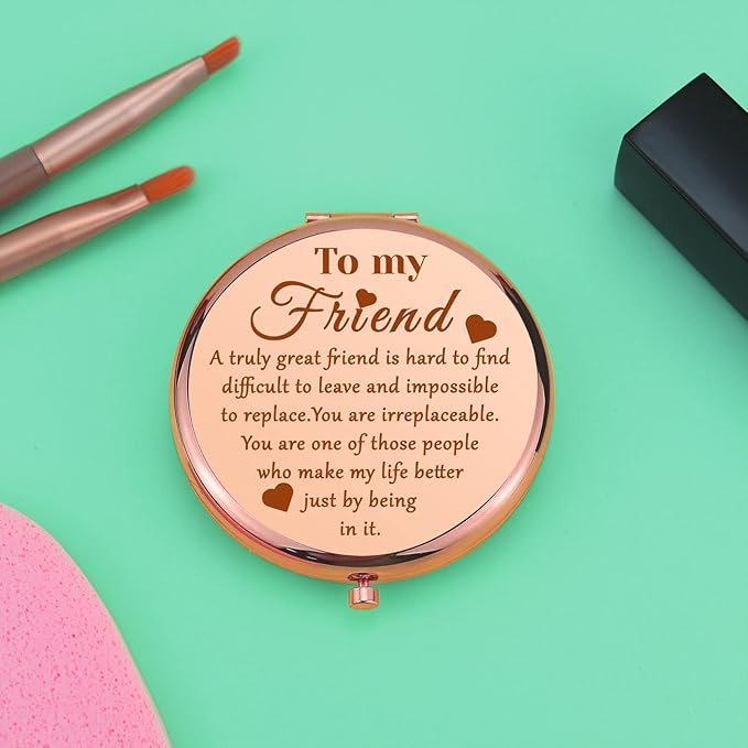 Mwphuy Birthday Gift for Friends Pocket Compact Mirror for Best Friend Bestie BFF Friendship Gifts for Women Encouragement Gift Folding Makeup Mirror for Soul Sister Christmas Graduation Gifts