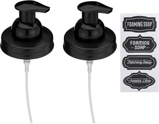 Jarmazing Products Mason Jar Foaming Soap Dispenser Lids - Includes Waterproof Stickers! Black - 2 Pack