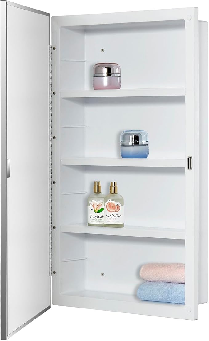 IDYLLOR Plastic Medicine Mirror Cabinet for Bathroom, Surface and Recessed Mount