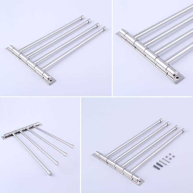 GERZWY Wall Mount Bath Towel Rack with 4 Arms Hanger Towel Holder Bathroom Swing Arm Towel Bars Organizer Polished Stainless Steel HYG04-JG