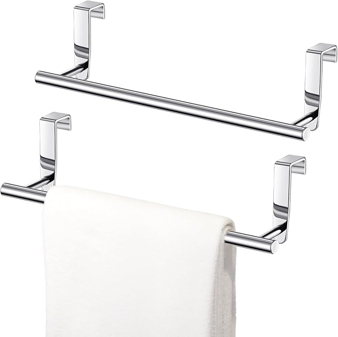 2 Pack Towel Rack for Cabinet, Over Cabinet Bar, Strong Steel Towel Holder, 9 Inch for Home Kitchen Bathroom Doors(Silver)