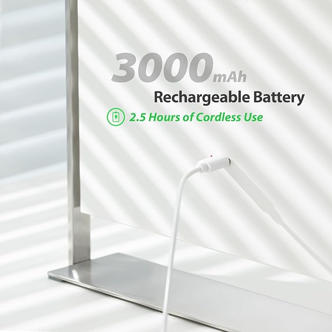 NEZZOE Rechargeable Vanity Mirror with Lights, Table Mirror with Stand, Makeup Mirror with 3 Colors and Brightness Adjustable, 3000mAh Battery, 14×10 Inch