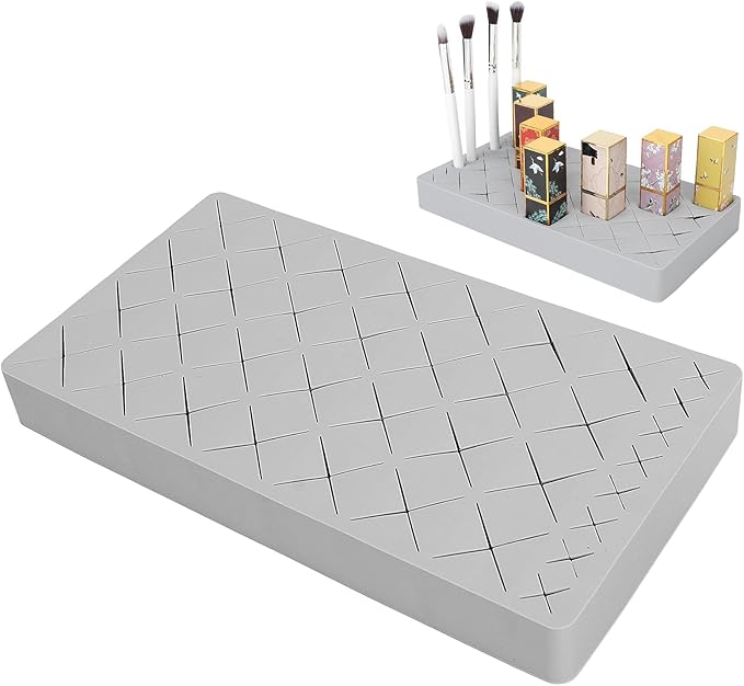 Minimalist Lipstick Organizer, Silicone Makeup Storage Box, 36 Grids, Gray, Beauty/Makeup
