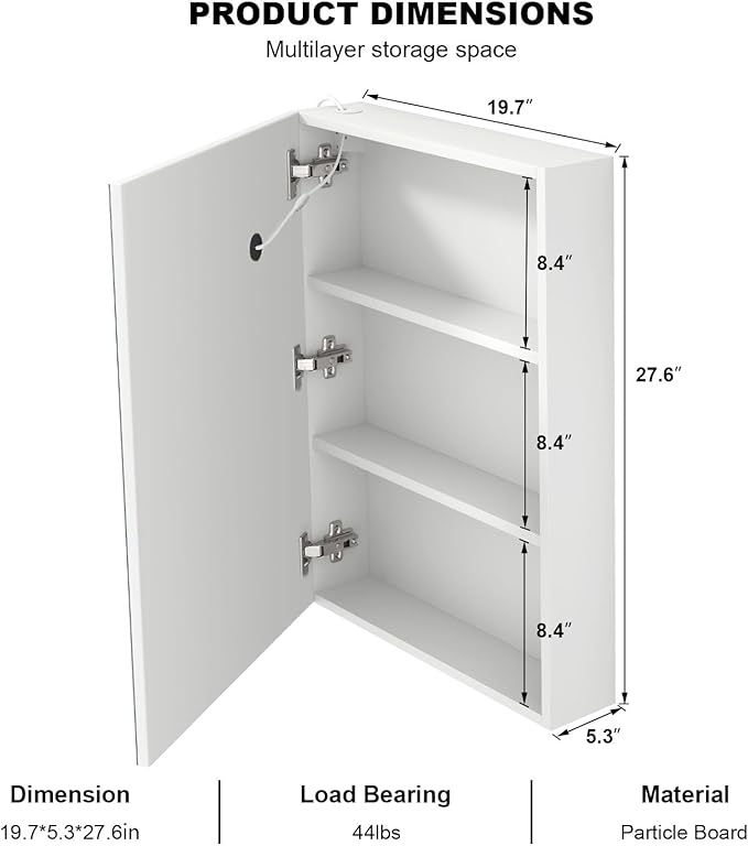 Lighted Medicine Cabinet with Mirror,Led Medicine Cabinets Wall Mounted, Memory 3-Color Mode, Dimmer,Surface Mount Bathroom Medicine Cabinet Mirror,20x28Inch